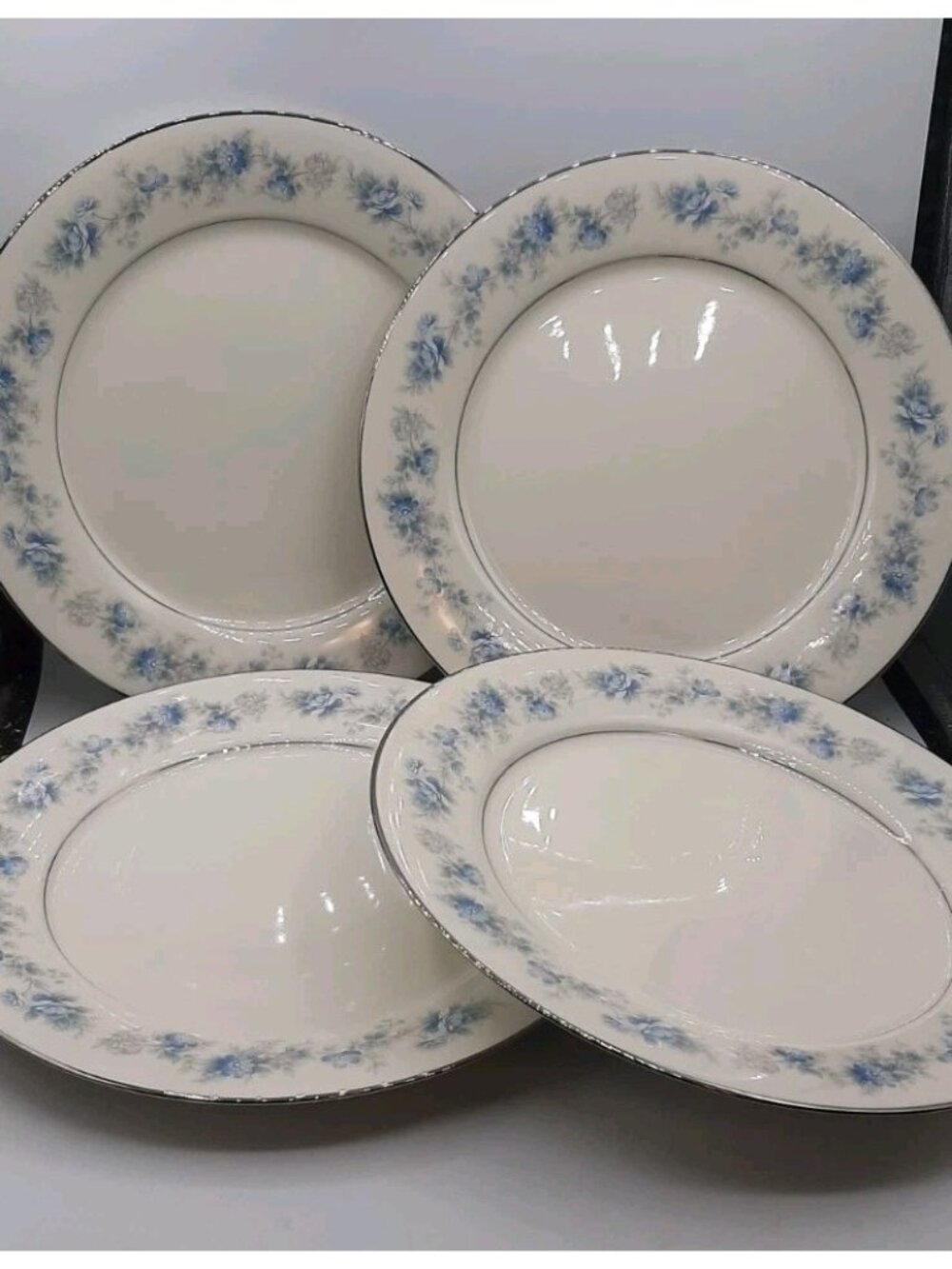 Noritake Splendor 7235 Ivory China 4 Salad Plates Platinum Rim Accent Japan